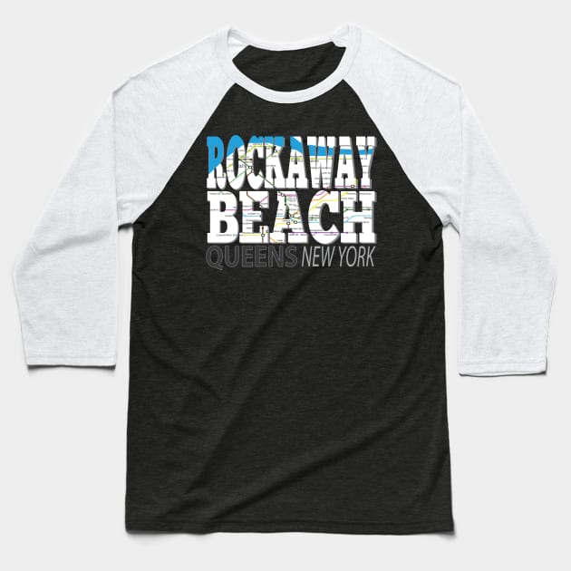 Fun Cool Rockaway Beach Queens New York with Subway Map Baseball T-Shirt by Envision Styles